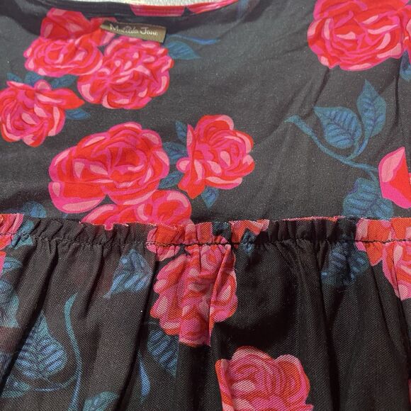 MATILDA JANE Dress Floral Mesh Overlay Tiered Long Sleeve Fitted NWT XS Black - Picture 12 of 13